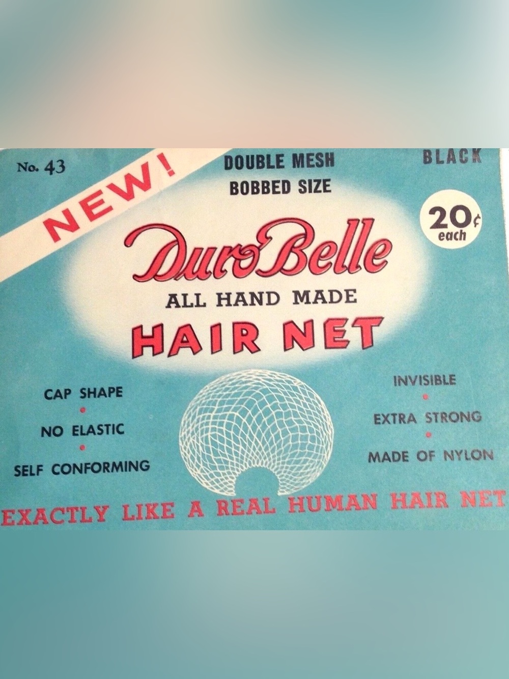 Duro Belle Nylon Hair Net Double Mesh Black Bob Size Vintage